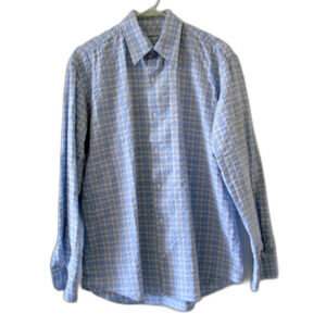 VTG Cacharel Men Blue Shirt Size 40 Plaid Button Down Long Sleeves Italy